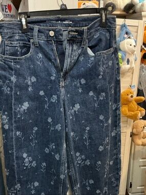 Old Navy Dark Blue Floral Straight Leg Jeans